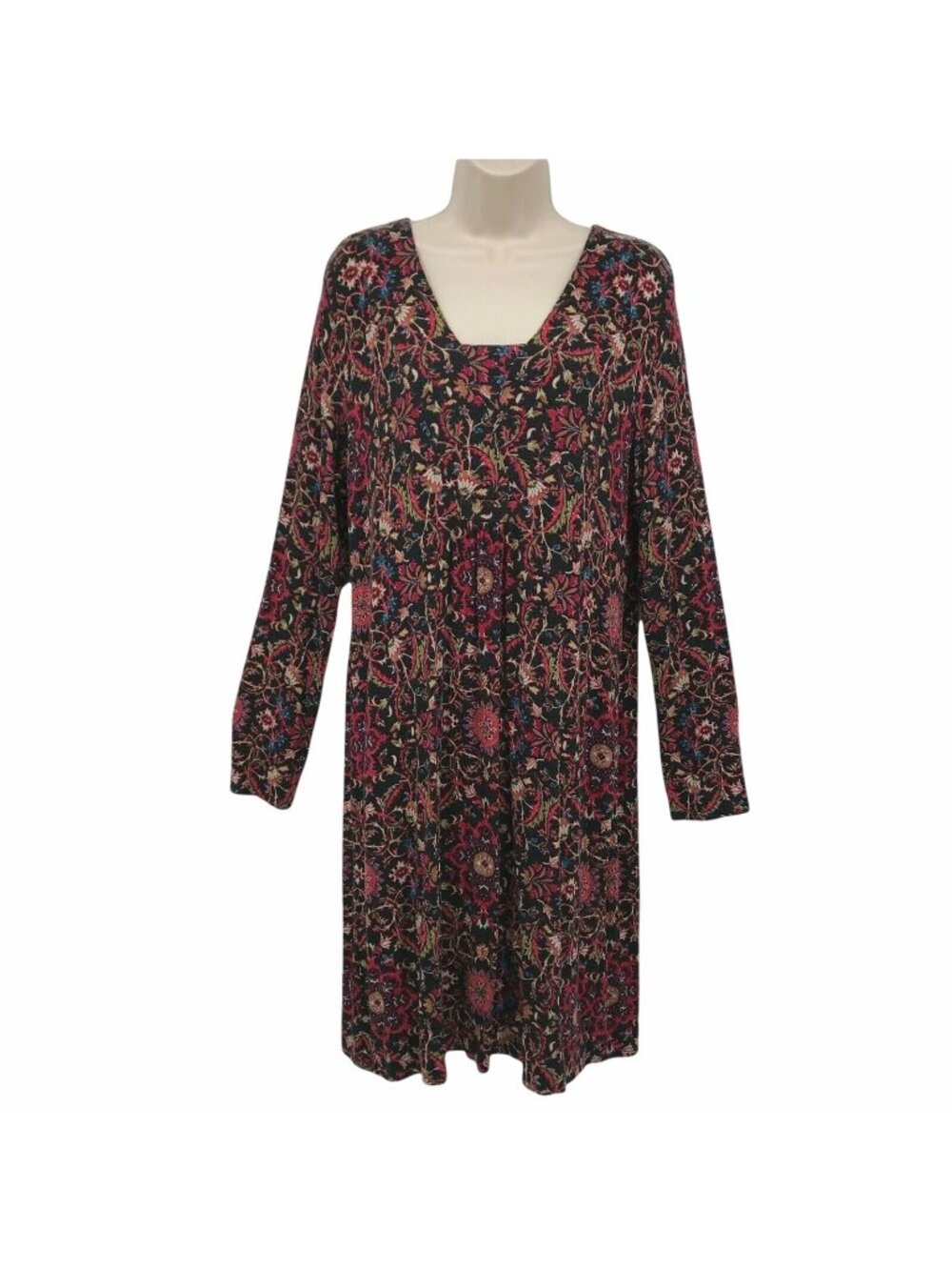 J.Jill Womens Black Multicolor Floral Print Long Sleeve Dress Size M